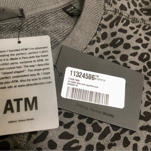 NWT ATM French Terry Leopard Sweatshirt Asphalt Black Grey Oversized size XS - Picture 12 of 13